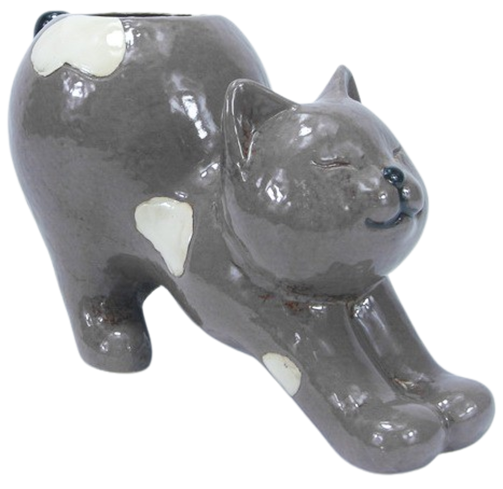 stretching cat shaped planter