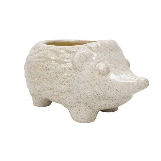 Ceramic hedgehog-shaped planter on a white background