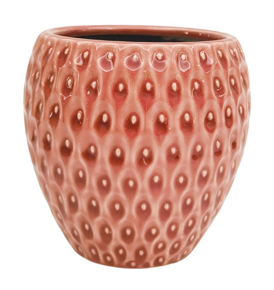 Strawberry-shaped Ceramic pot with textured surface on a white background