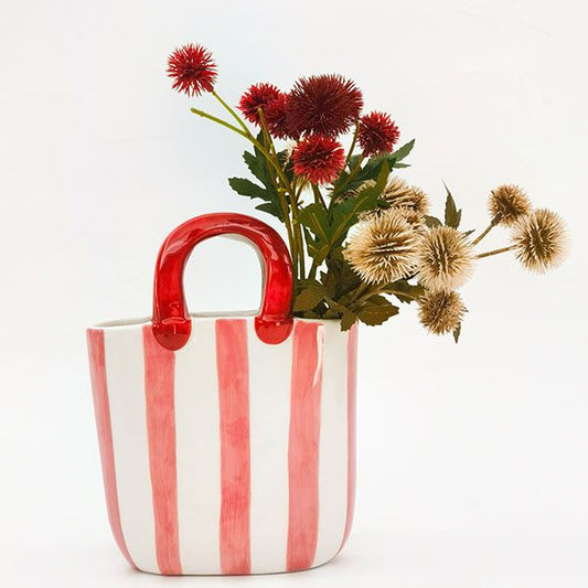 Striped Pink Handbag Vase
