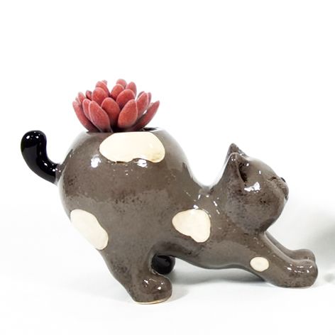 ceramic stretching cat planter