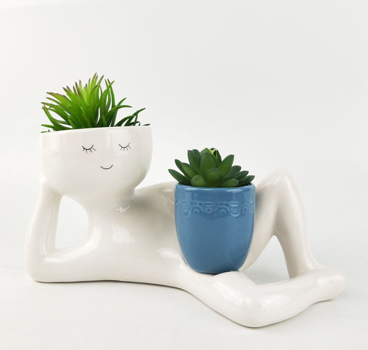Kinky Person Holding a Pot Planter Dusty Blue