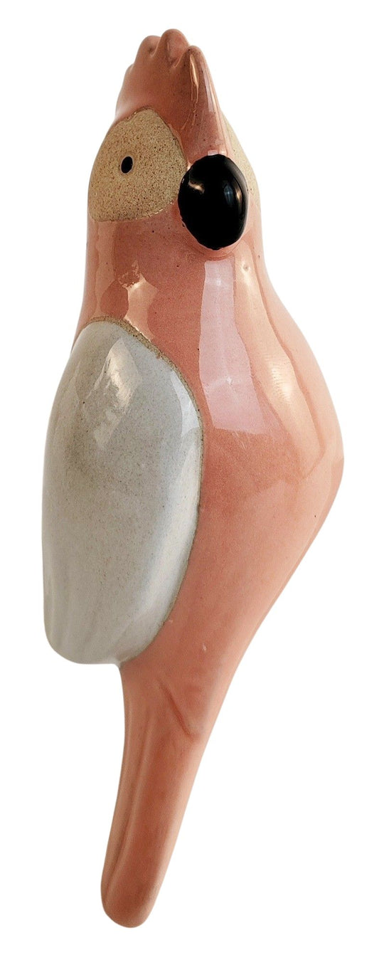 small ceramic pink galah ornament for indoor plants