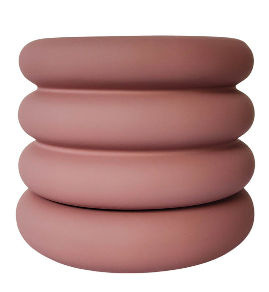 Naomi Ring Planter in rose with matching saucer – soft pink indoor plant pot perfect for modern styling.