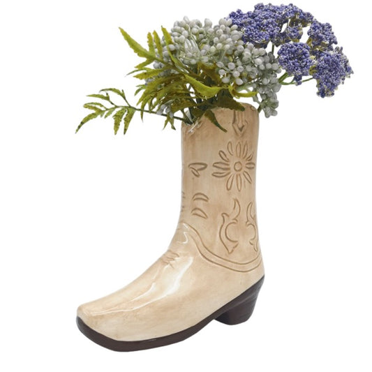 *NEW* Cowboy Boots Vase Tan