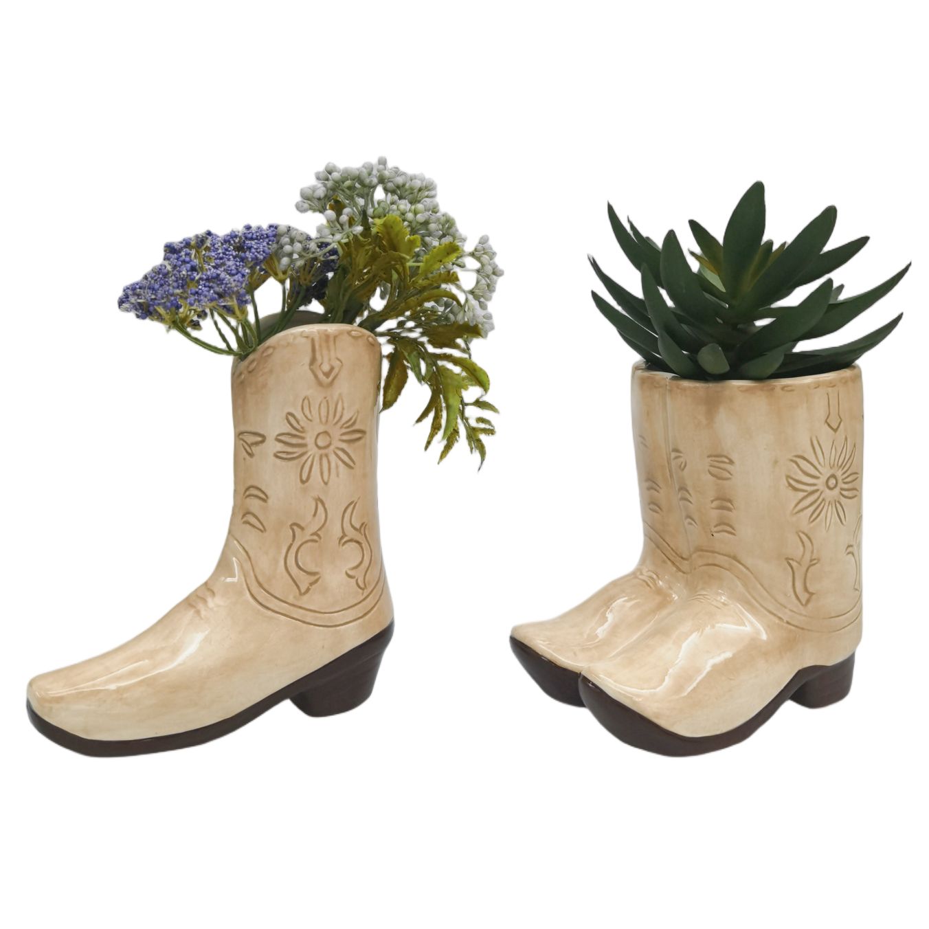 *NEW* Cowboy Boots Vase Tan